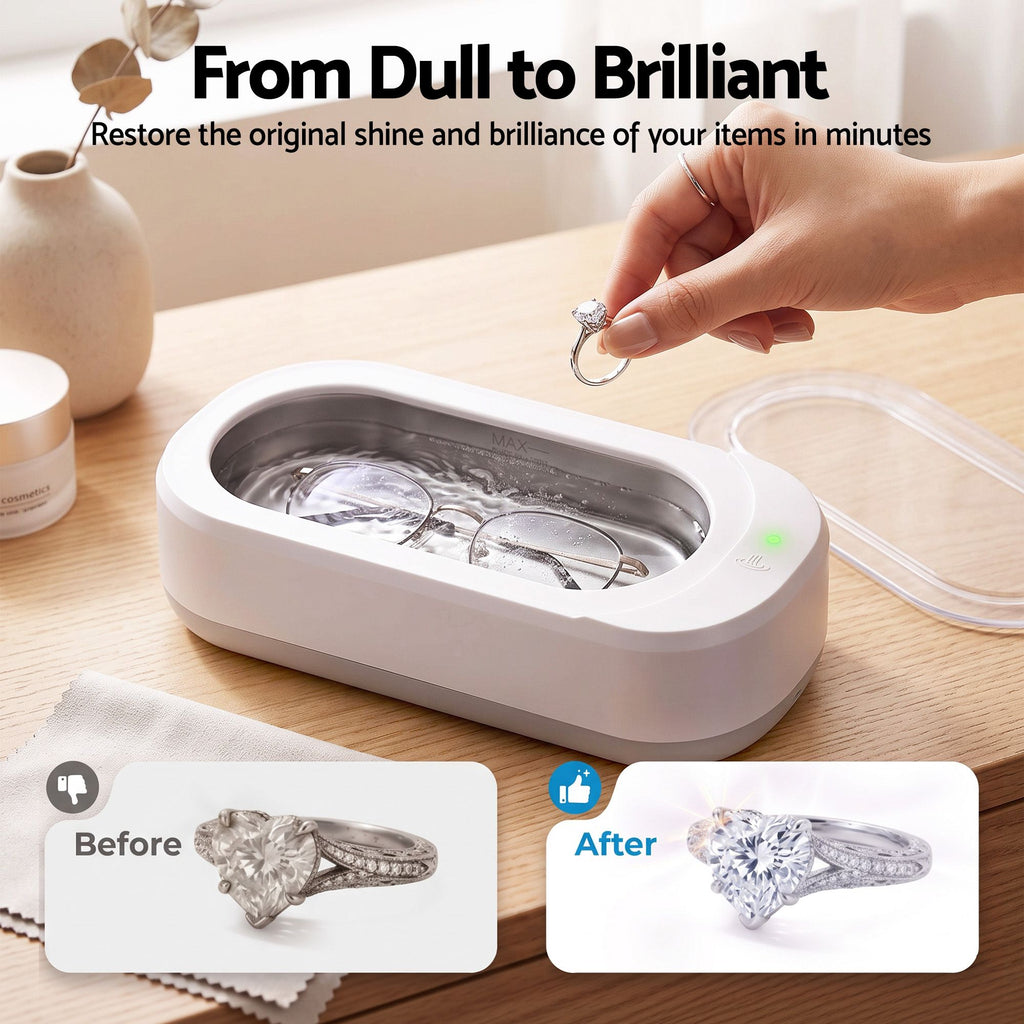 Ultrasonic Jewellery Cleaner 46kHz 400ml Cleaning Machine with Stainless Steel Tank White