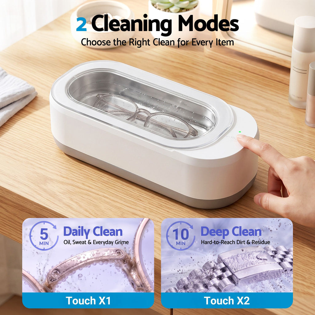 Ultrasonic Jewellery Cleaner 46kHz 400ml Cleaning Machine with Stainless Steel Tank White