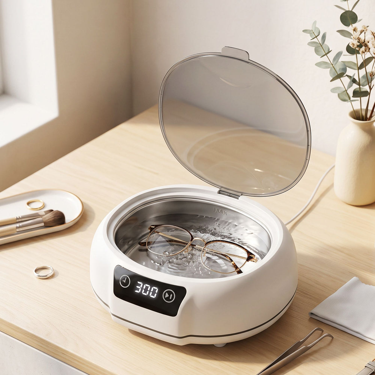 Ultrasonic Cleaner 700mL 48kHz Jewellery Cleaning Machine with Stainless Steel Tank White