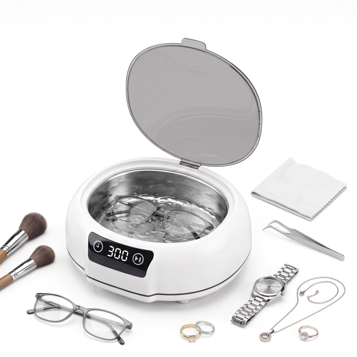 Ultrasonic Cleaner 700mL 48kHz Jewellery Cleaning Machine with Stainless Steel Tank White