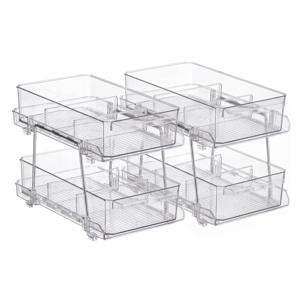 2 Pack Clear Pull Out Cabinet Organiser 2 Tier Storage Drawers