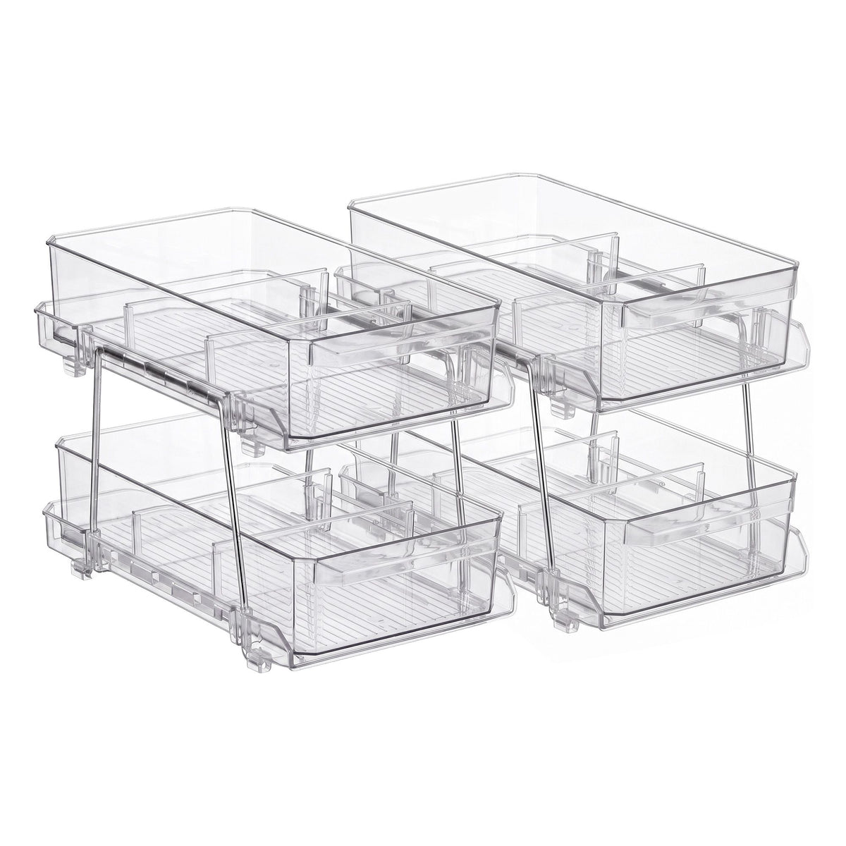 2 Pack Clear Pull Out Cabinet Organiser 2 Tier Storage Drawers