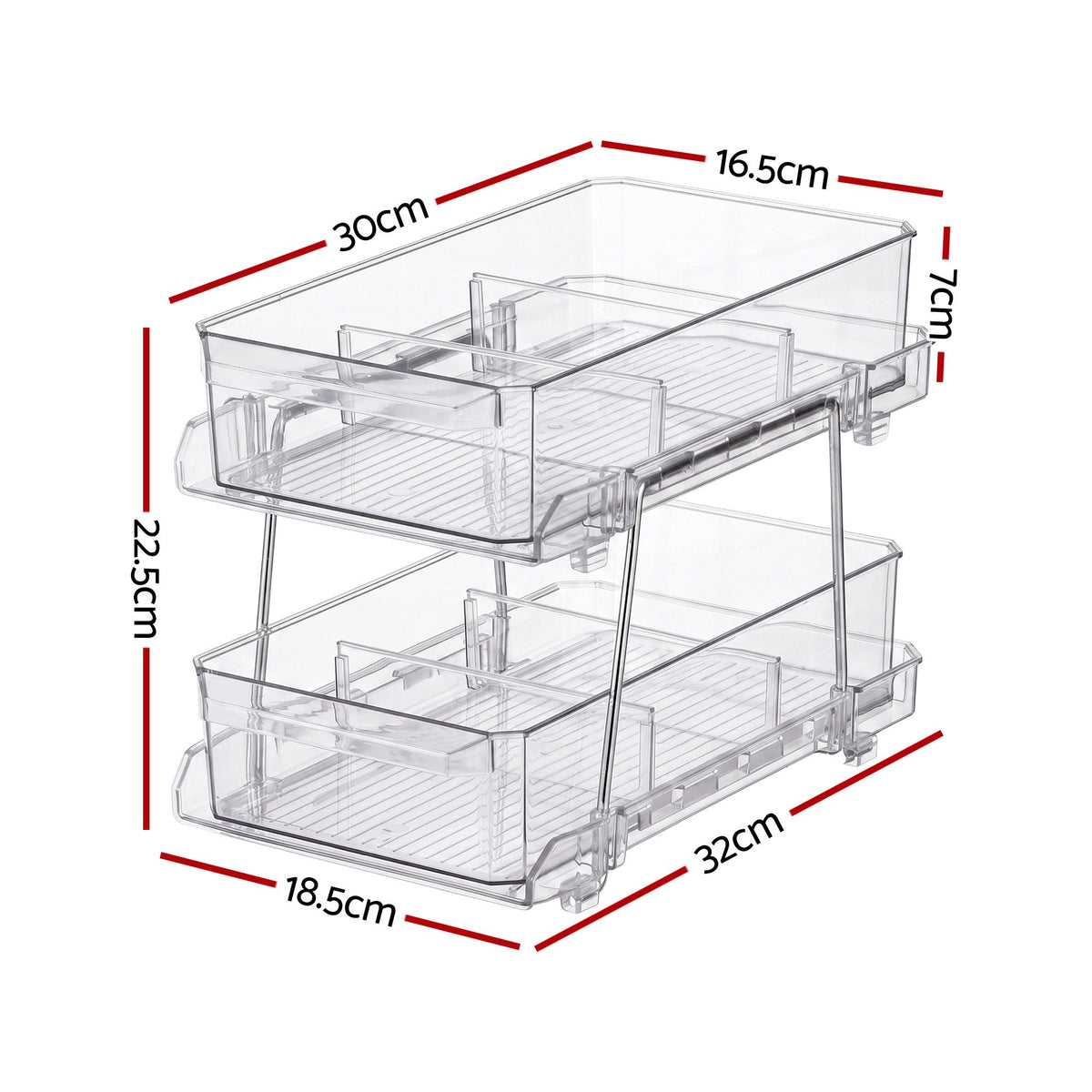2 Pack Clear Pull Out Cabinet Organiser 2 Tier Storage Drawers