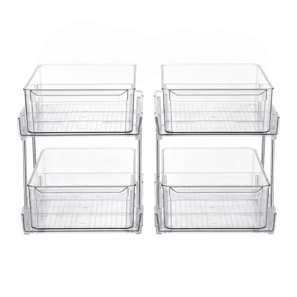 2 Pack Clear Pull Out Cabinet Organiser 2 Tier Storage Drawers