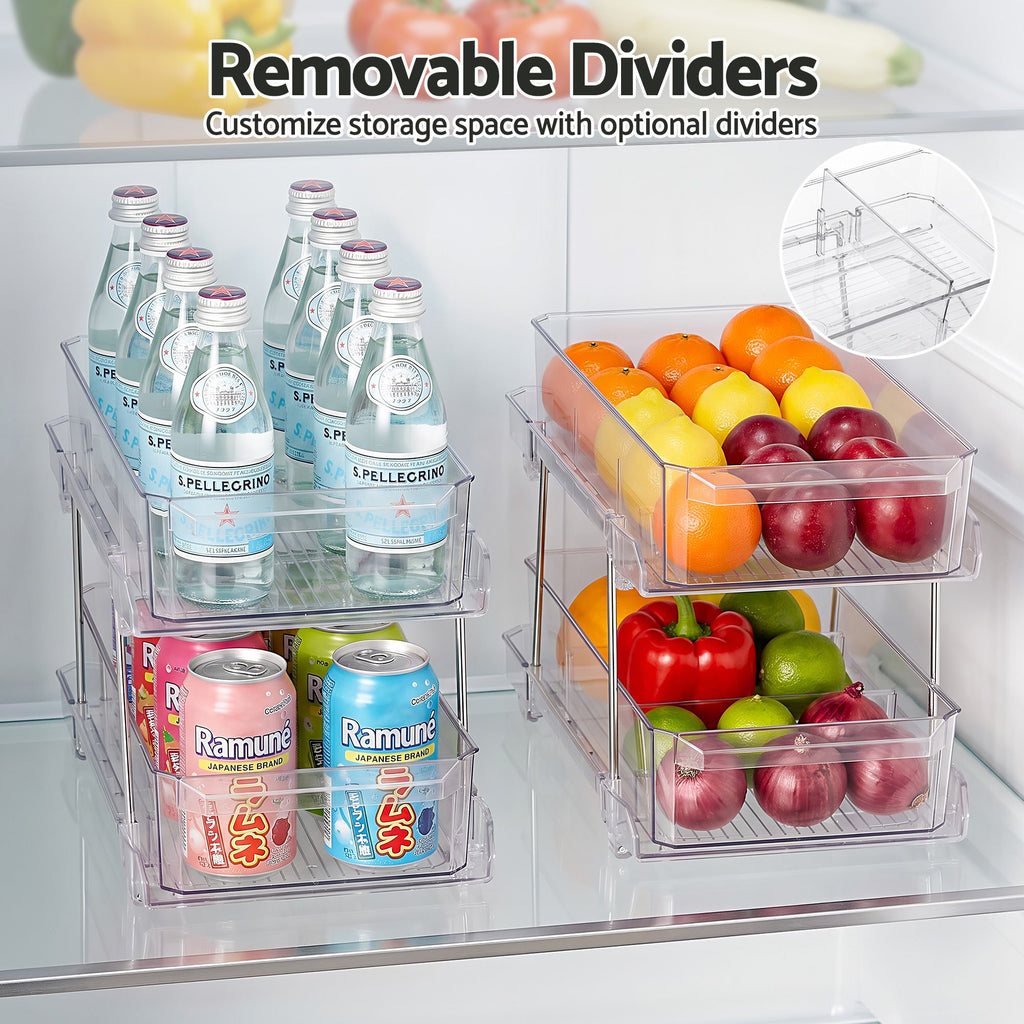 2 Pack Clear Pull Out Cabinet Organiser 2 Tier Storage Drawers