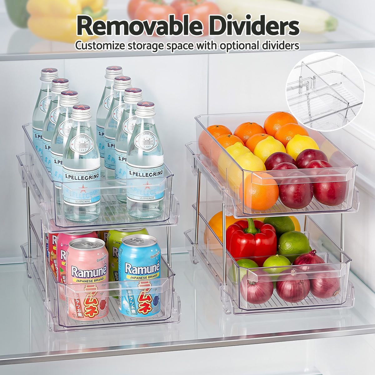 2 Pack Clear Pull Out Cabinet Organiser 2 Tier Storage Drawers