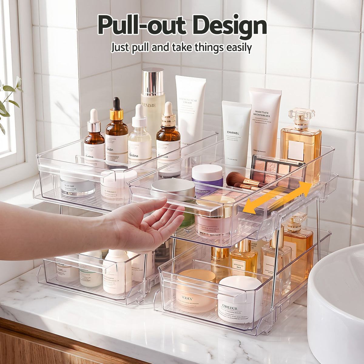 2 Pack Clear Pull Out Cabinet Organiser 2 Tier Storage Drawers