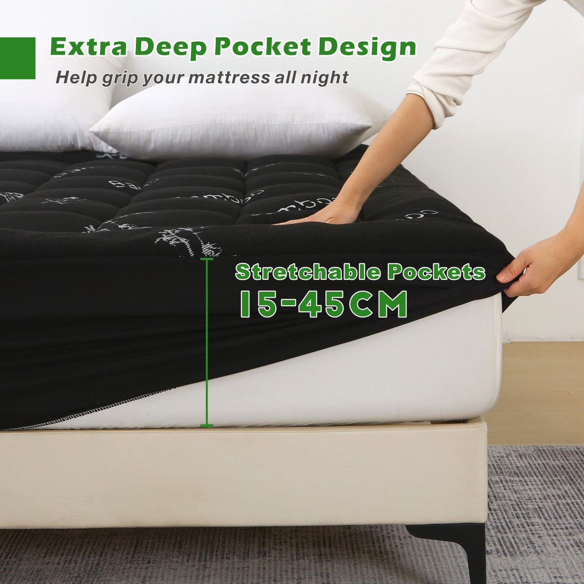 800GSM Mattress Topper Viscose Derived from Bamboo, Thick Pillowtop Fitted Mattress Cover