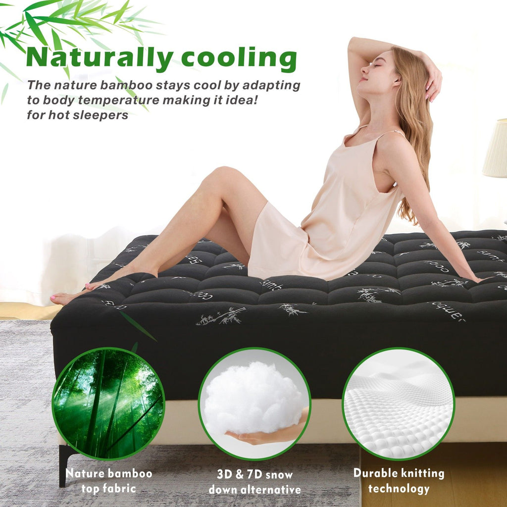 800GSM Mattress Topper Viscose Derived from Bamboo, Thick Pillowtop Fitted Mattress Cover