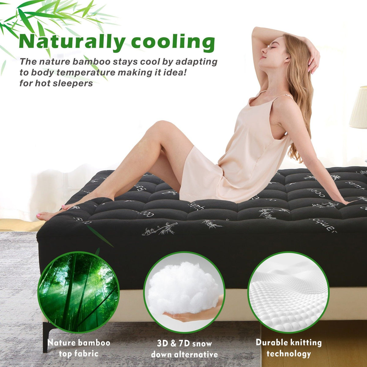 800GSM Mattress Topper Viscose Derived from Bamboo, Thick Pillowtop Fitted Mattress Cover
