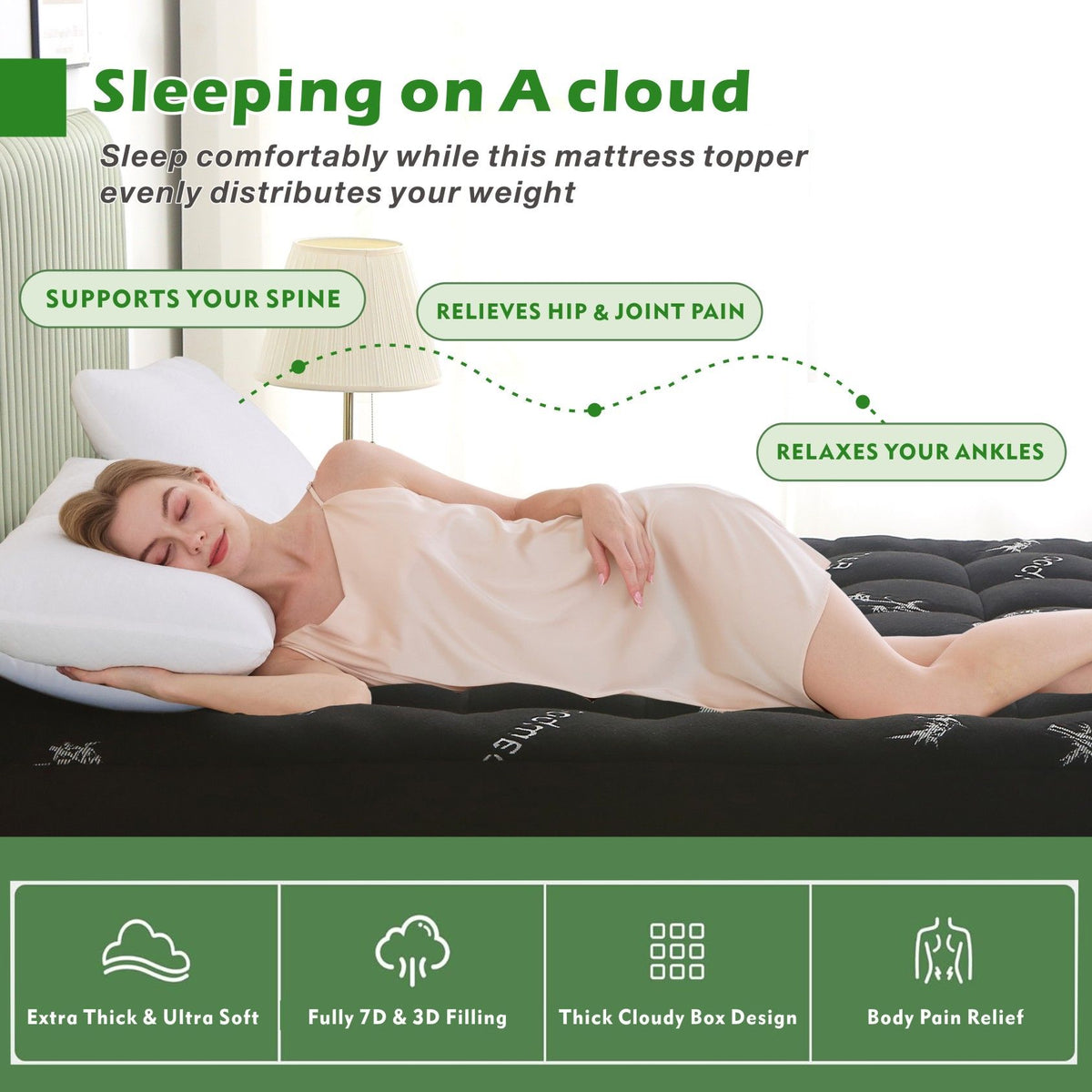 800GSM Mattress Topper Viscose Derived from Bamboo, Thick Pillowtop Fitted Mattress Cover
