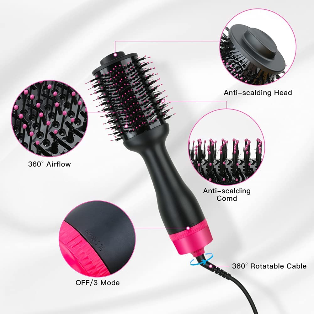 Hot Air One-Step Hair Dryer Negative Ion Anti-Frizz Blowout for Drying,Straightening,