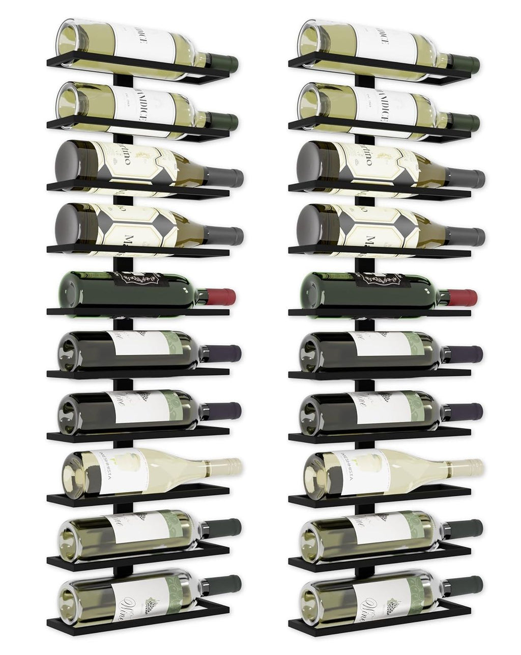 Set 2 Pcs Metal Wall Mount Wine Rack for Wine Bottles, Liquor, Champagne (Holds 10