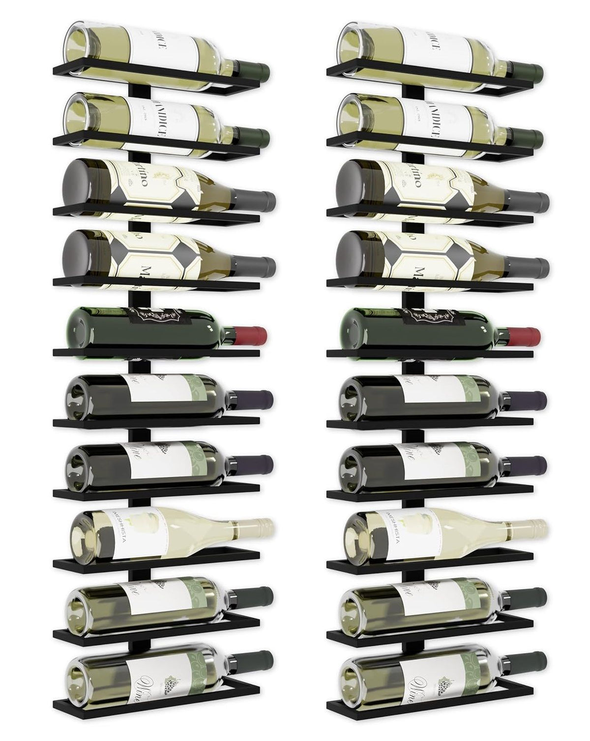 Set 2 Pcs Metal Wall Mount Wine Rack for Wine Bottles, Liquor, Champagne (Holds 10