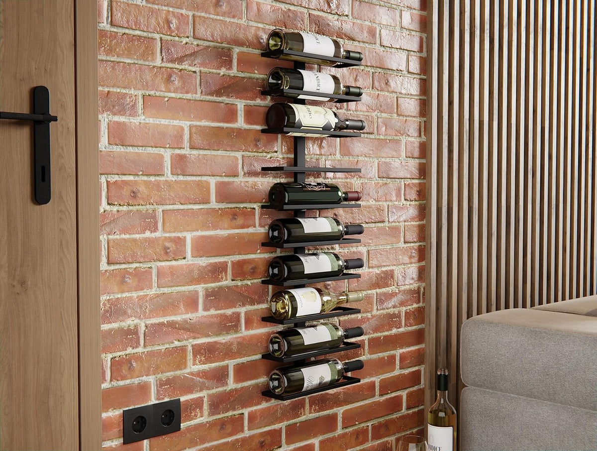 Set 2 Pcs Metal Wall Mount Wine Rack for Wine Bottles, Liquor, Champagne (Holds 10