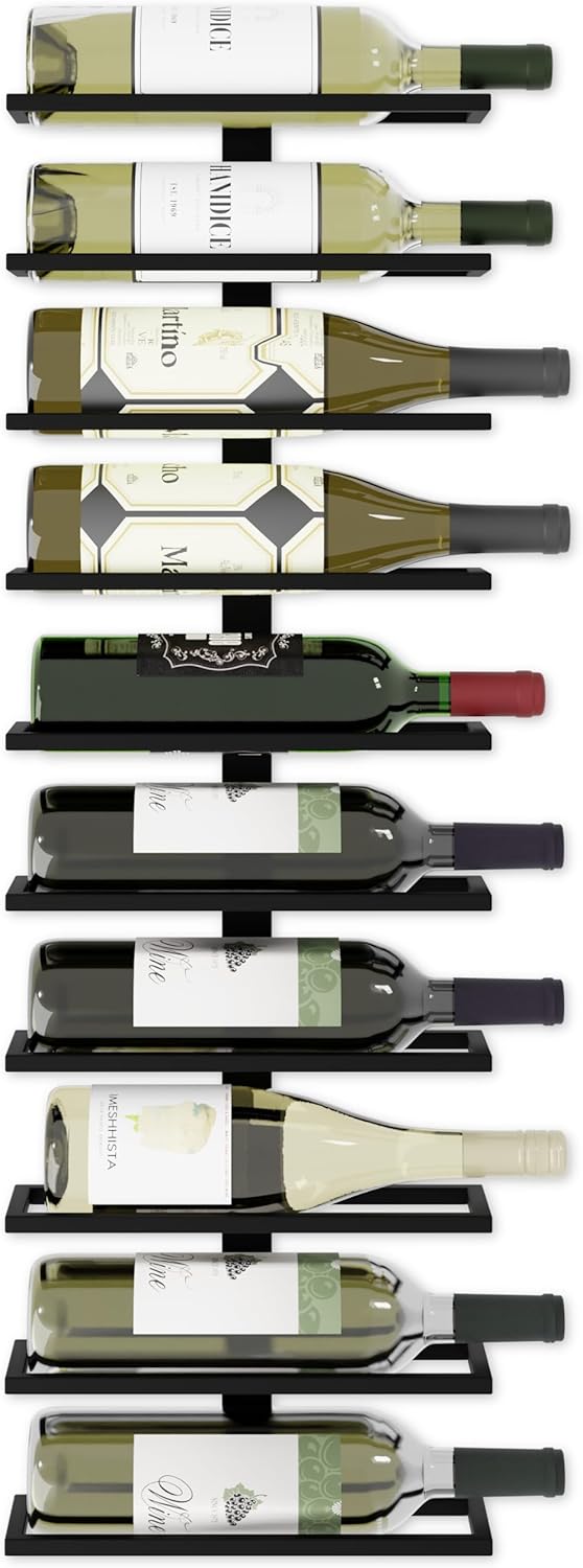 Set 2 Pcs Metal Wall Mount Wine Rack for Wine Bottles, Liquor, Champagne (Holds 10