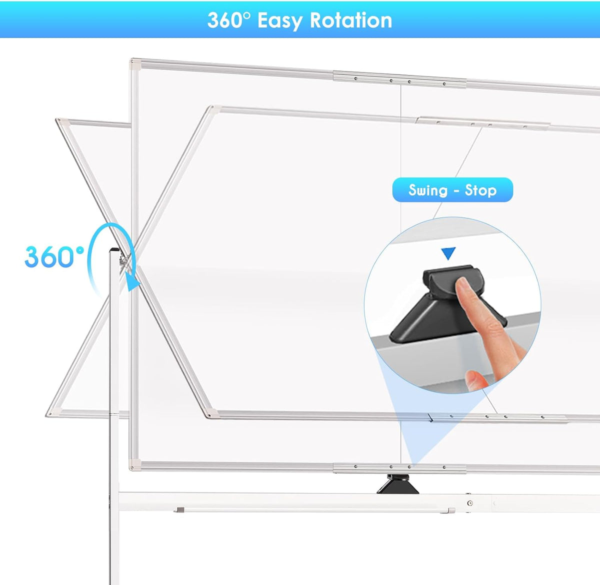 Double-Sided Magnetic Whiteboard 120x90cm with Wheels, Reversible Design for School,