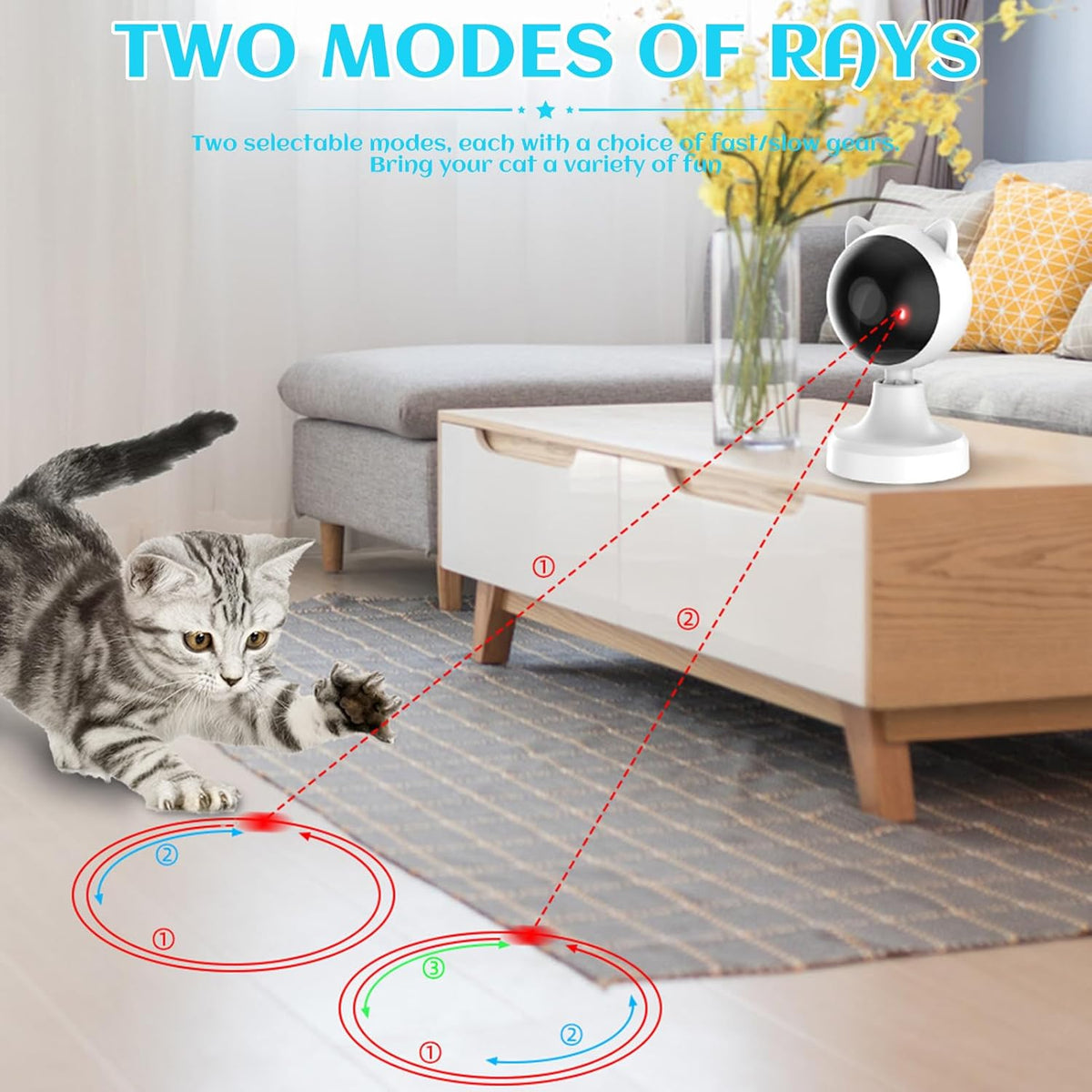 Interactive Laser Toy for Cats with Adjustable Angle, USB Rechargeable & 2 Speed Modes