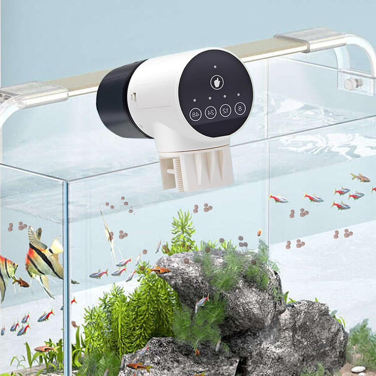 Automatic Fish Feeder with Timer, Moistureproof Dispenser & Rechargeable Feeding for