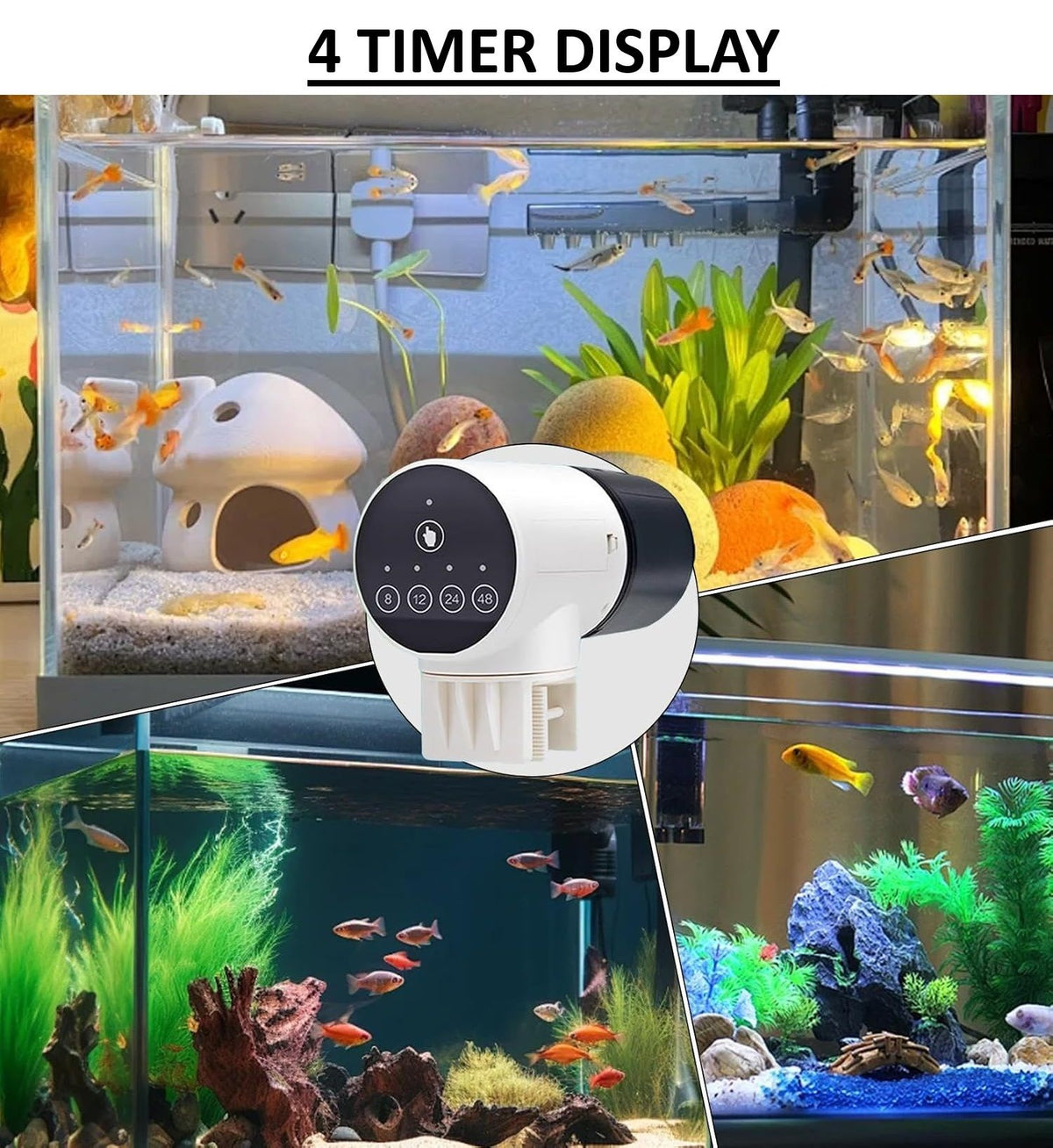 Automatic Fish Feeder with Timer, Moistureproof Dispenser & Rechargeable Feeding for