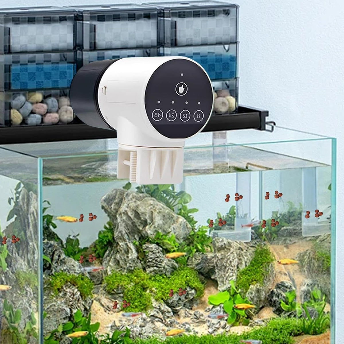 Automatic Fish Feeder with Timer, Moistureproof Dispenser & Rechargeable Feeding for