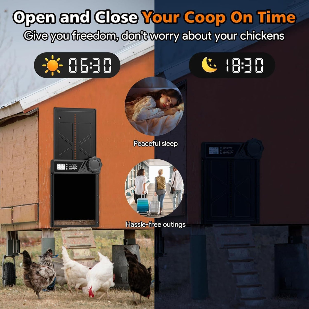 Solar Automatic Chicken Coop Door with Timer, Light Sensor, Remote Control, Anti-Pinch,