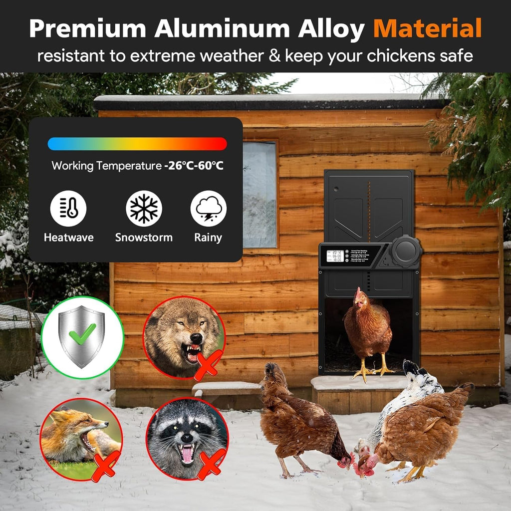 Solar Automatic Chicken Coop Door with Timer, Light Sensor, Remote Control, Anti-Pinch,