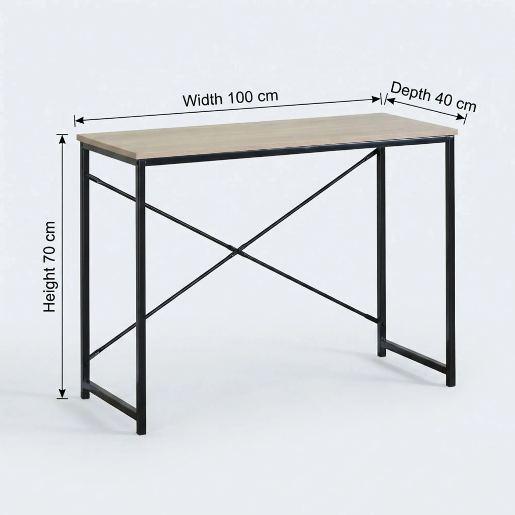 Office Desk Computer Table - Metal Frame - Oak - 100cm - Brown - Rustic