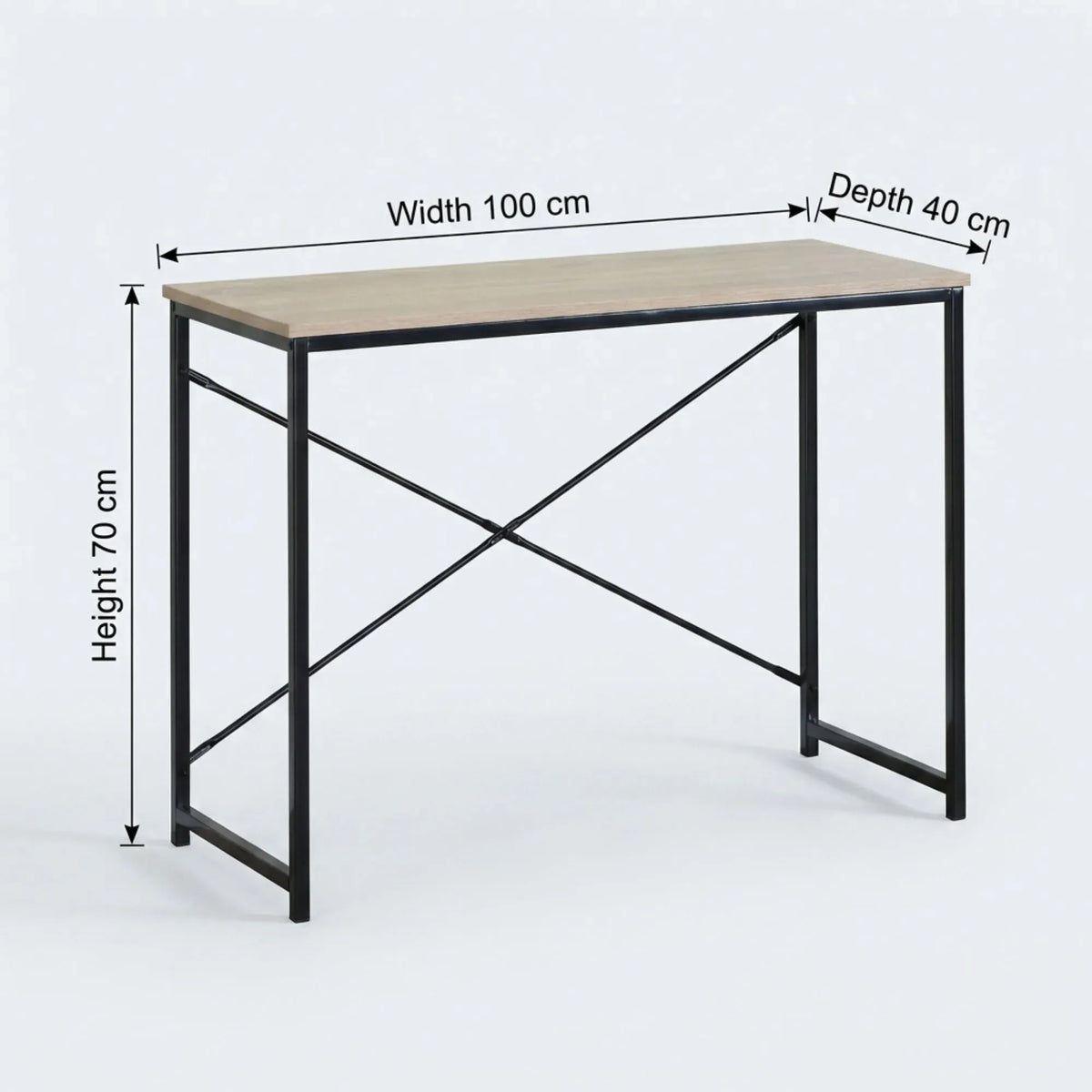 Office Desk Computer Table - Metal Frame - Oak - 100cm - Brown - Rustic