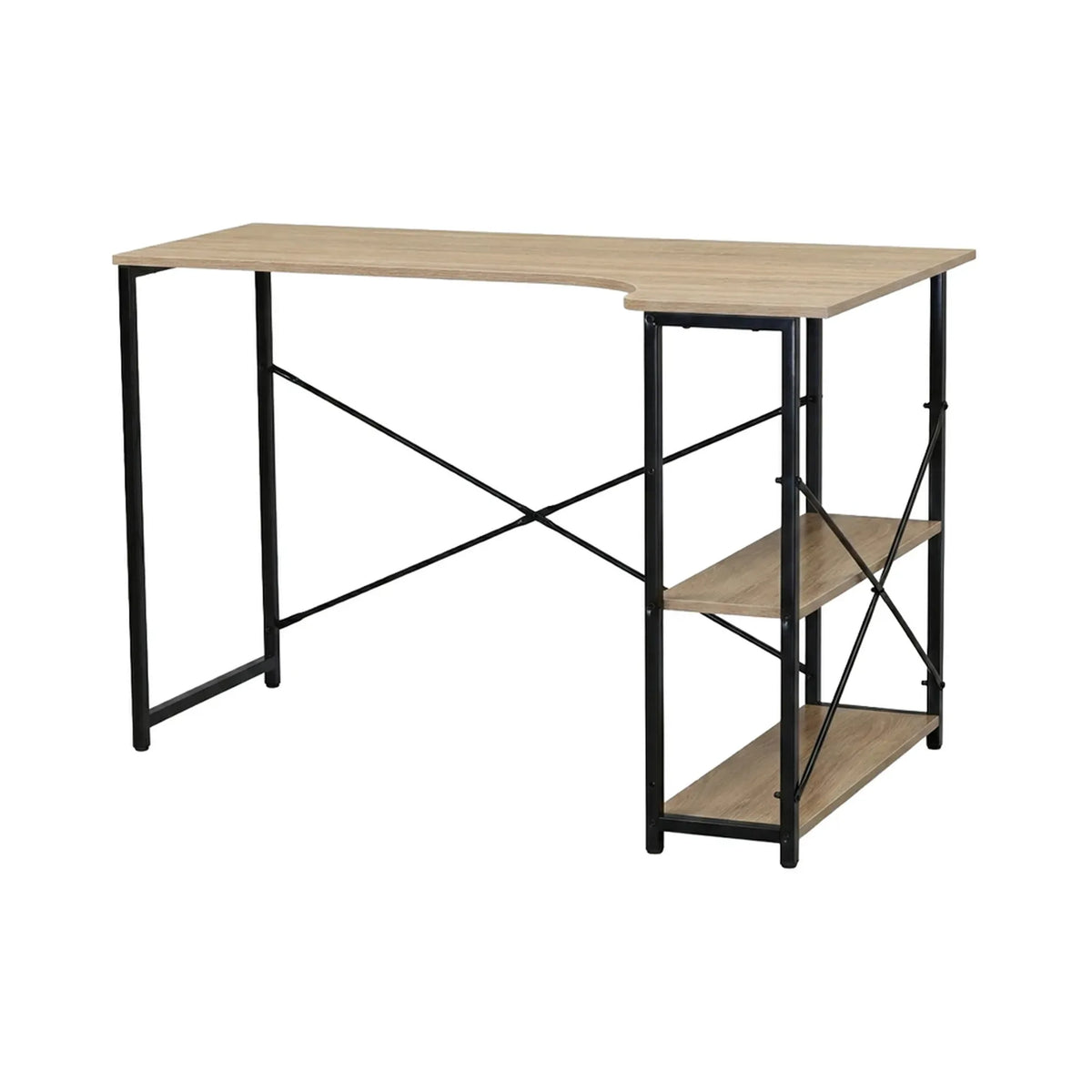 Office Desk with 2 Shelves - Metal Frame - Natural - 120cm - Brown - Rustic