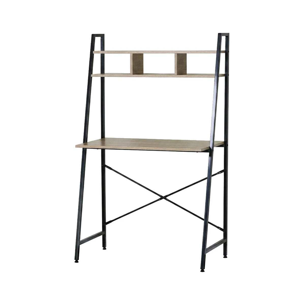 Ladder Desk with Shelves - Steel Frame - Oak - 84cm - Brown - Study Desk