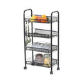 4 Tier Rolling Kitchen Trolley Cart - Metal Mesh - Black - Basic - Steel