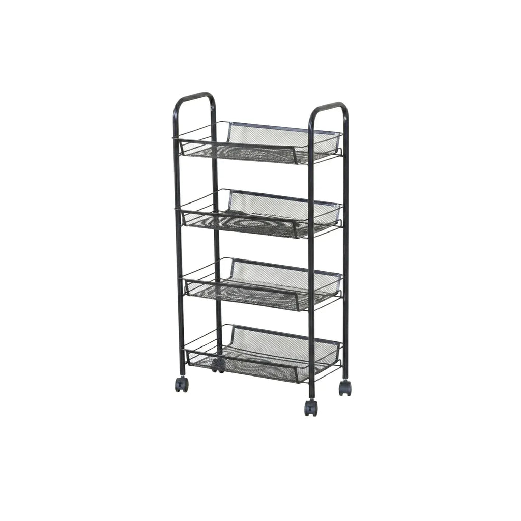 4 Tier Rolling Kitchen Trolley Cart - Metal Mesh - Black - Basic - Steel