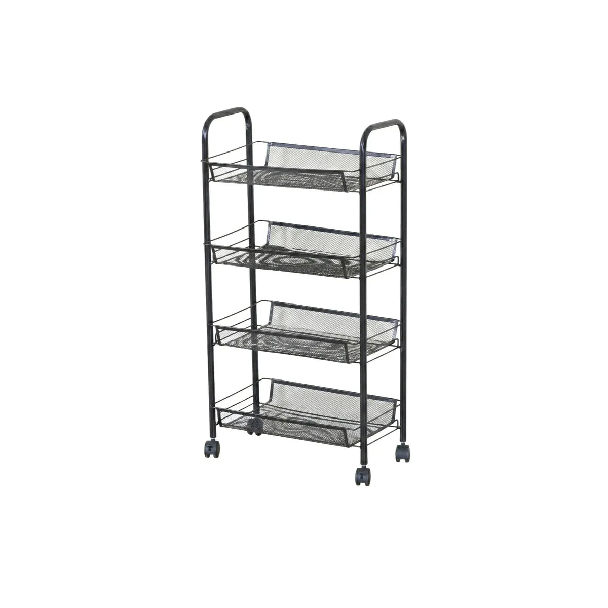 4 Tier Rolling Kitchen Trolley Cart - Metal Mesh - Black - Basic - Steel