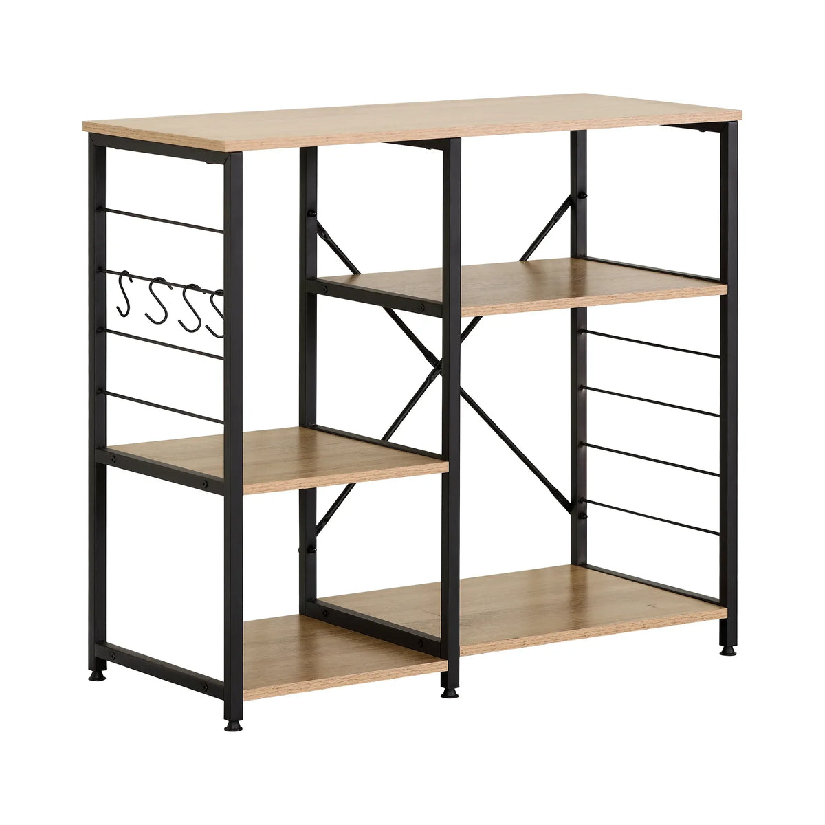 Kitchen Baker's Rack 4 Tier - Metal Shelf with Hooks - Brown - Kitchen Rack