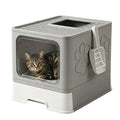 Foldable Enclosed Cat Litter Box with Scoop – Grey