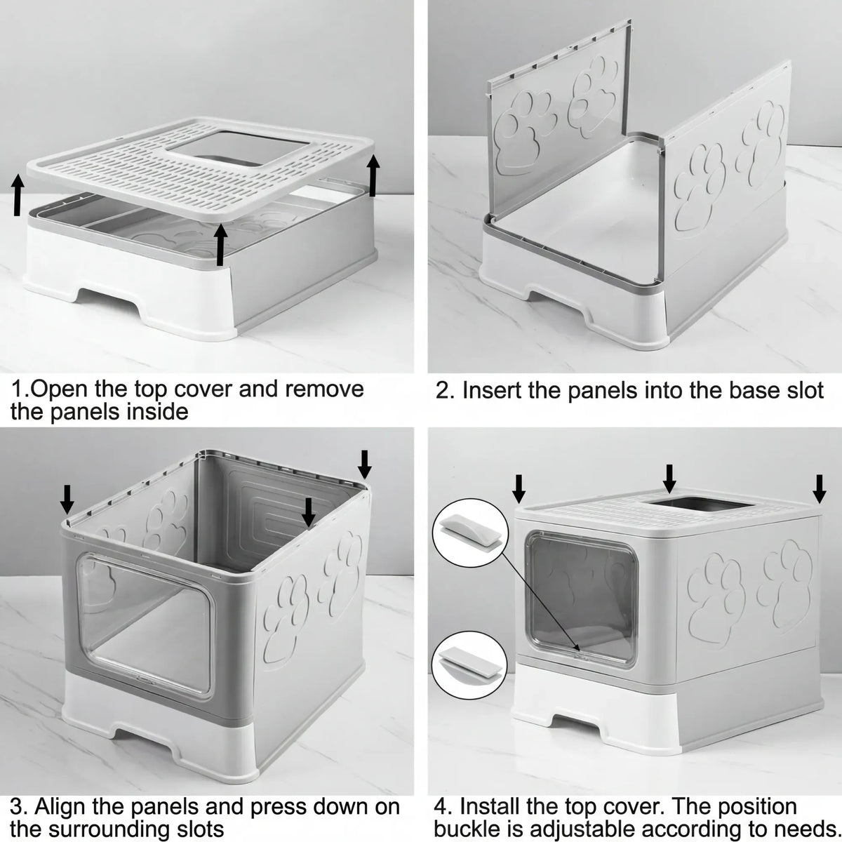 Foldable Enclosed Cat Litter Box with Scoop – Grey