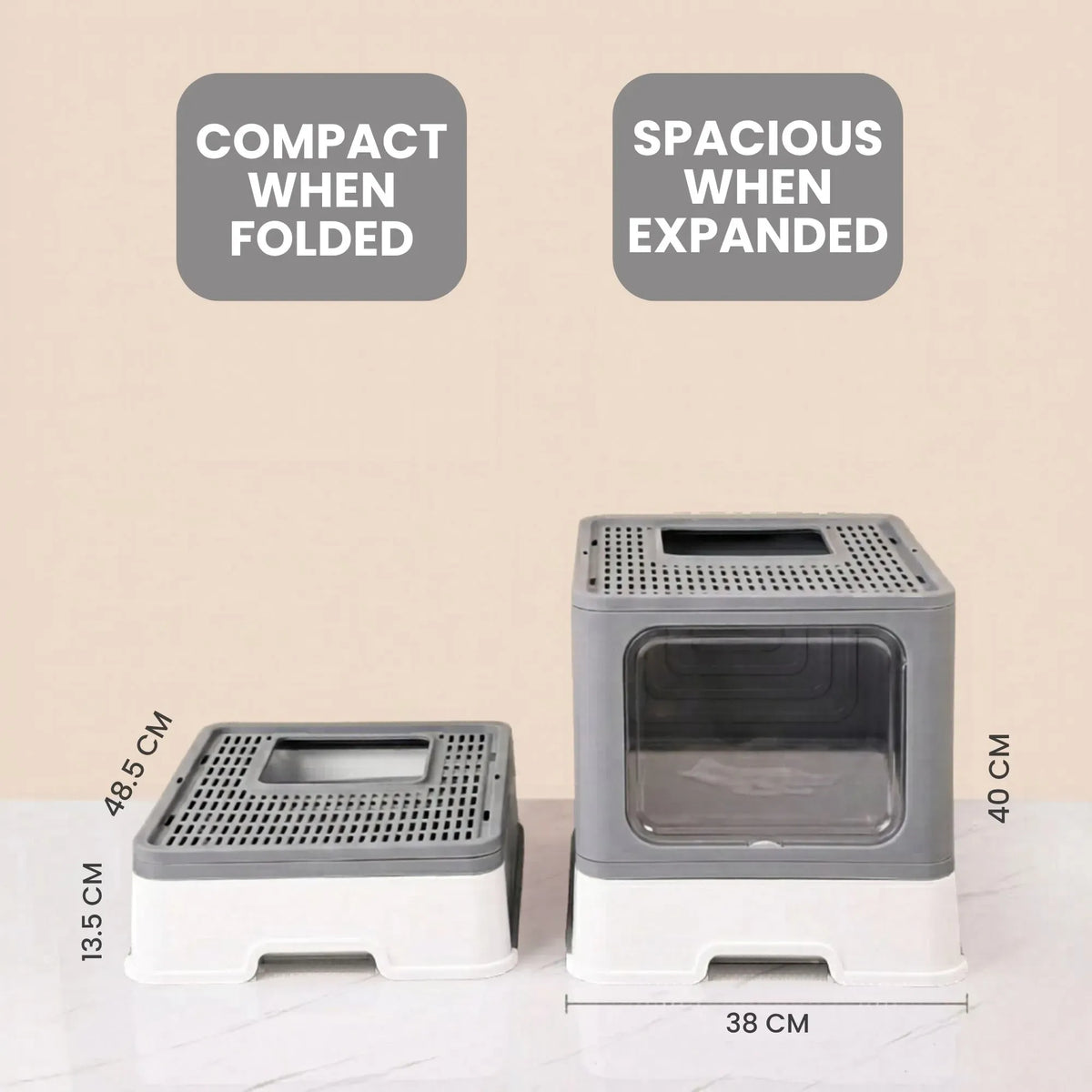 Foldable Enclosed Cat Litter Box with Scoop – Grey