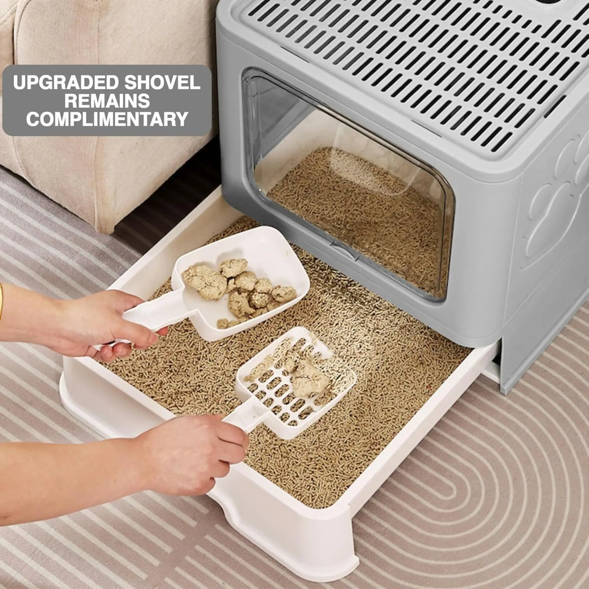 Foldable Enclosed Cat Litter Box with Scoop – Grey