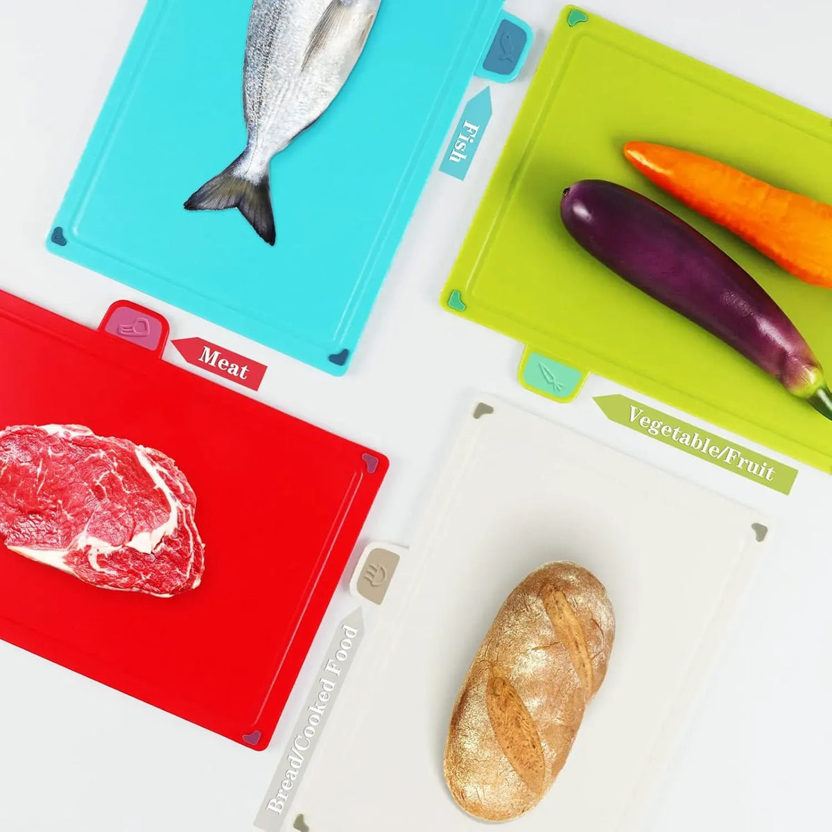 4 Pcs Colour Coded Cutting Board Set with Stand for Kitchen Organisation
