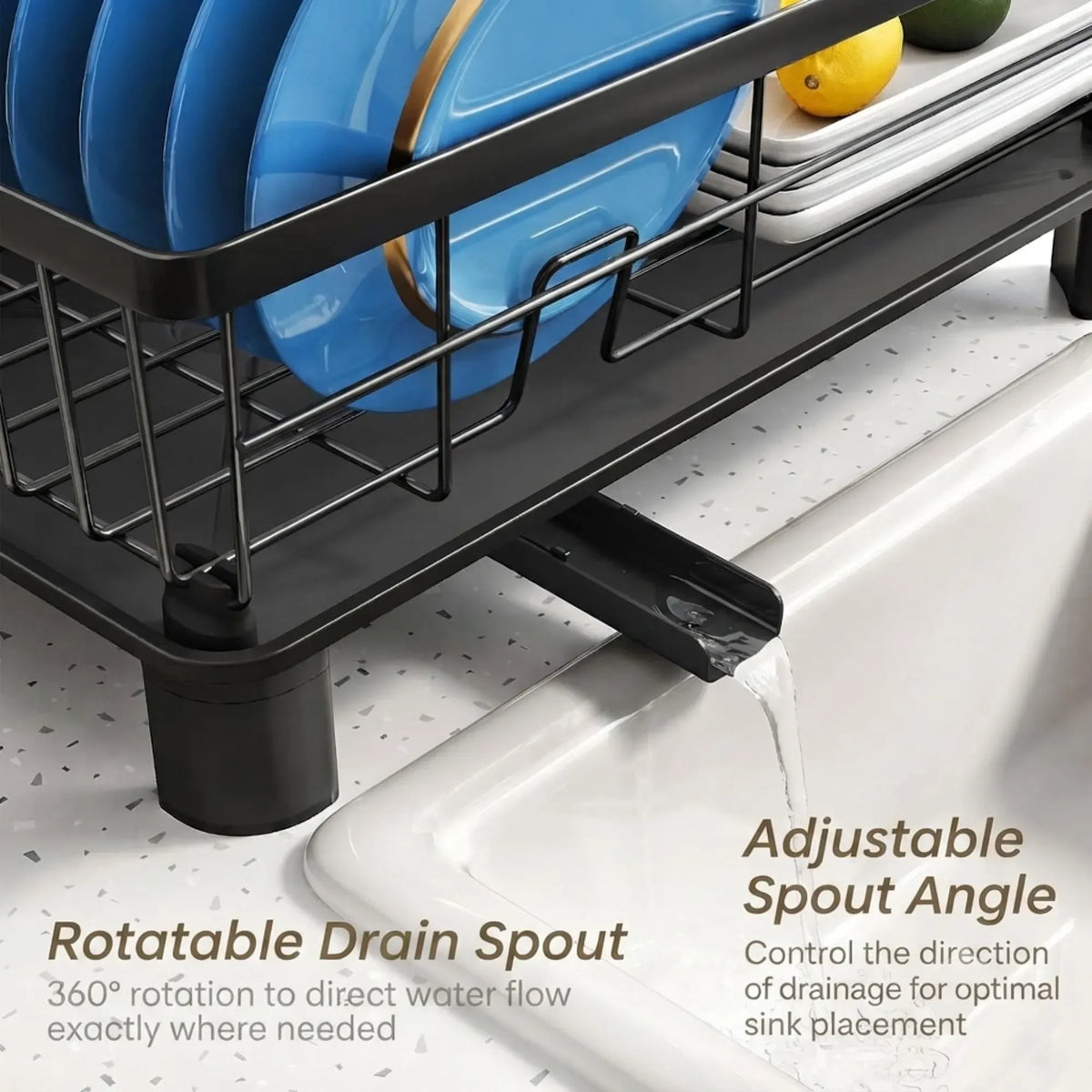Dish Drying Rack with Drainboard & Utensil Holder for Kitchen (Black)