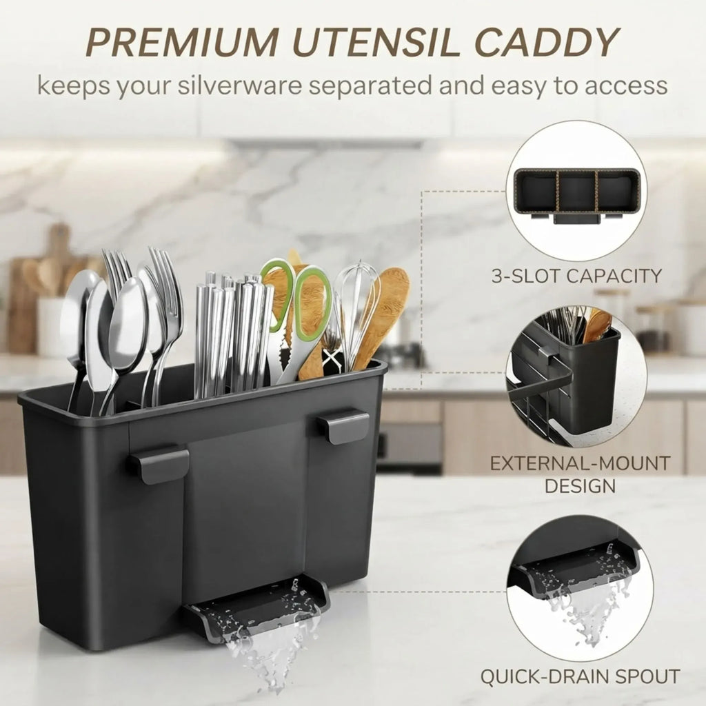 Dish Drying Rack with Drainboard & Utensil Holder for Kitchen (Black)