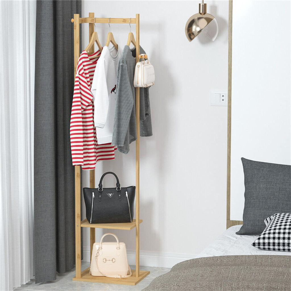 Bamboo Coat & Hat Rack Stand Shoe Shelf Thicken Wooden Hanger