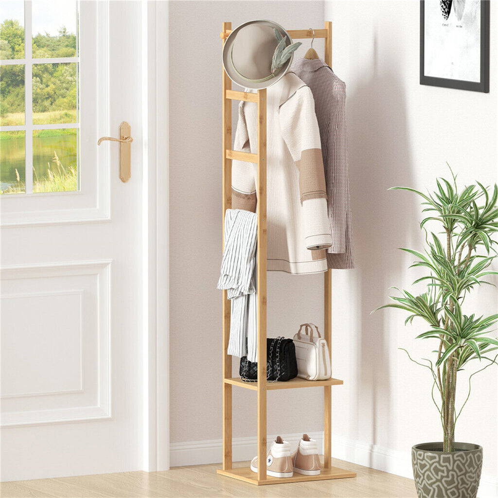 Bamboo Coat & Hat Rack Stand Shoe Shelf Thicken Wooden Hanger