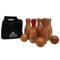 Natural Wooden Skittles Game Set with Carry Bag - 9 Hardwood Skittles (22cm) and 3 Wooden