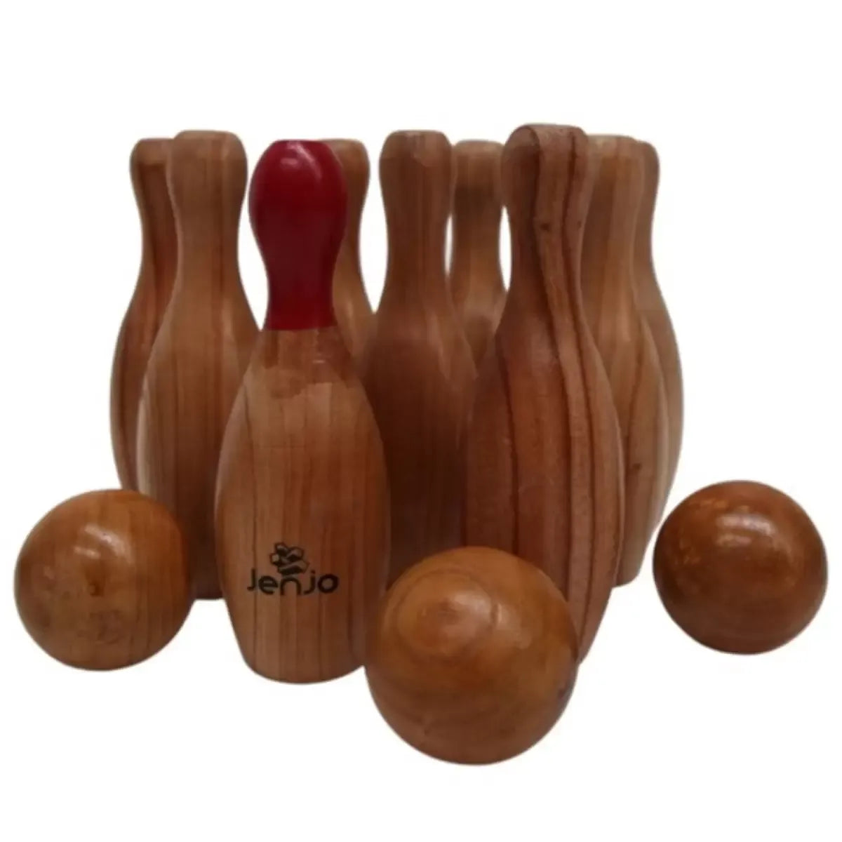 Natural Wooden Skittles Game Set with Carry Bag - 9 Hardwood Skittles (22cm) and 3 Wooden