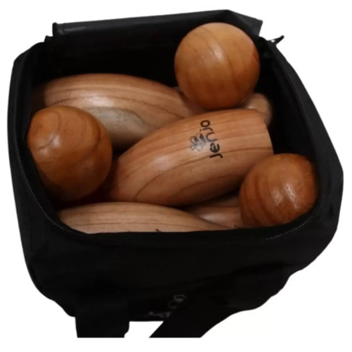 Natural Wooden Skittles Game Set with Carry Bag - 9 Hardwood Skittles (22cm) and 3 Wooden