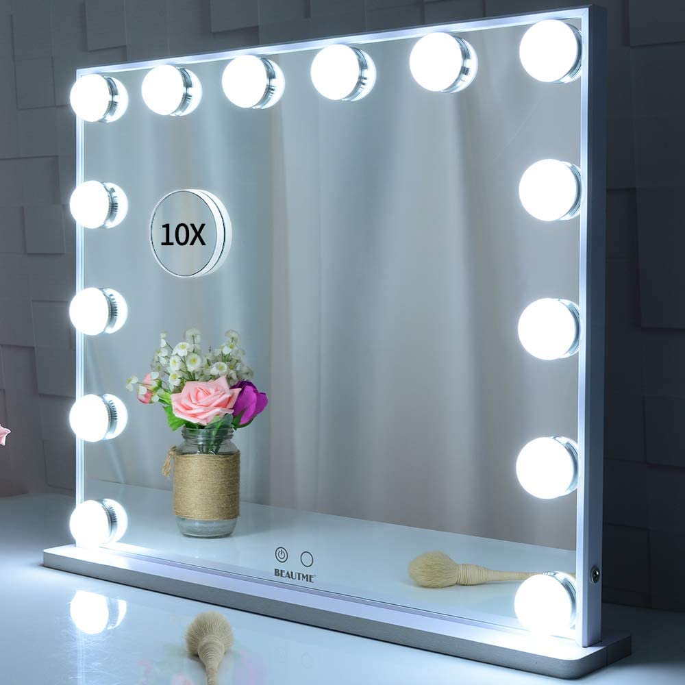 Hollywood Makeup Vanity Mirror with LED Lights and Detachable 10X Magnification Mirror