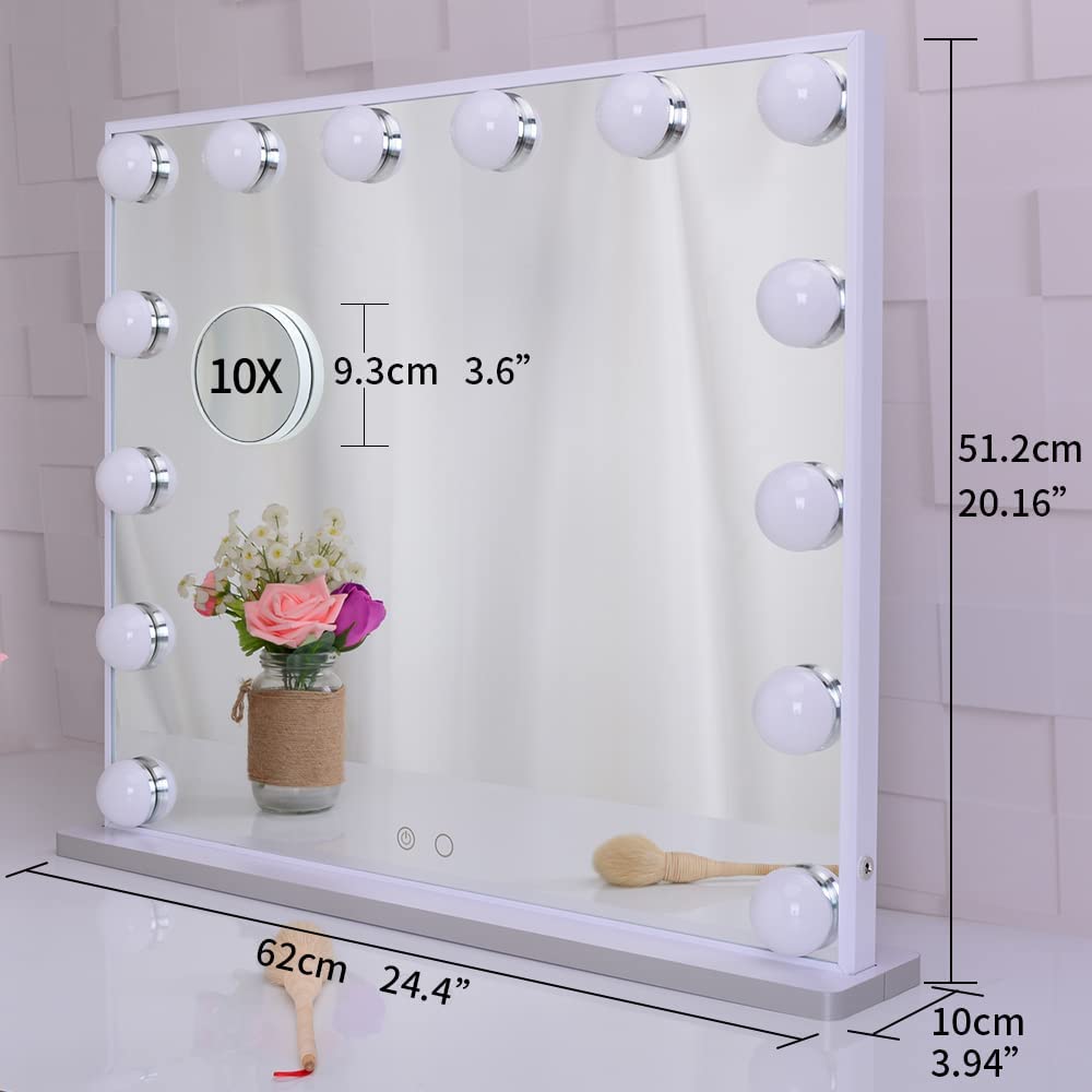 Hollywood Makeup Vanity Mirror with LED Lights and Detachable 10X Magnification Mirror