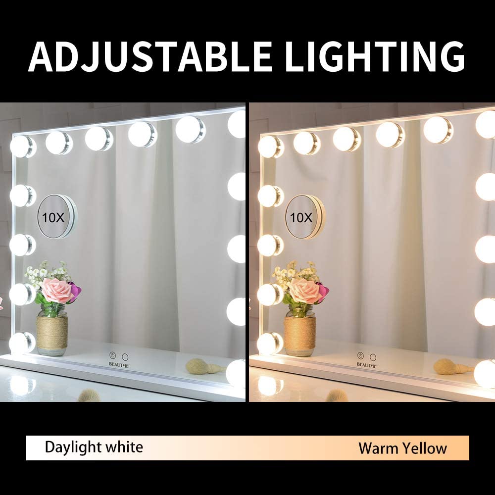 Hollywood Makeup Vanity Mirror with LED Lights and Detachable 10X Magnification Mirror
